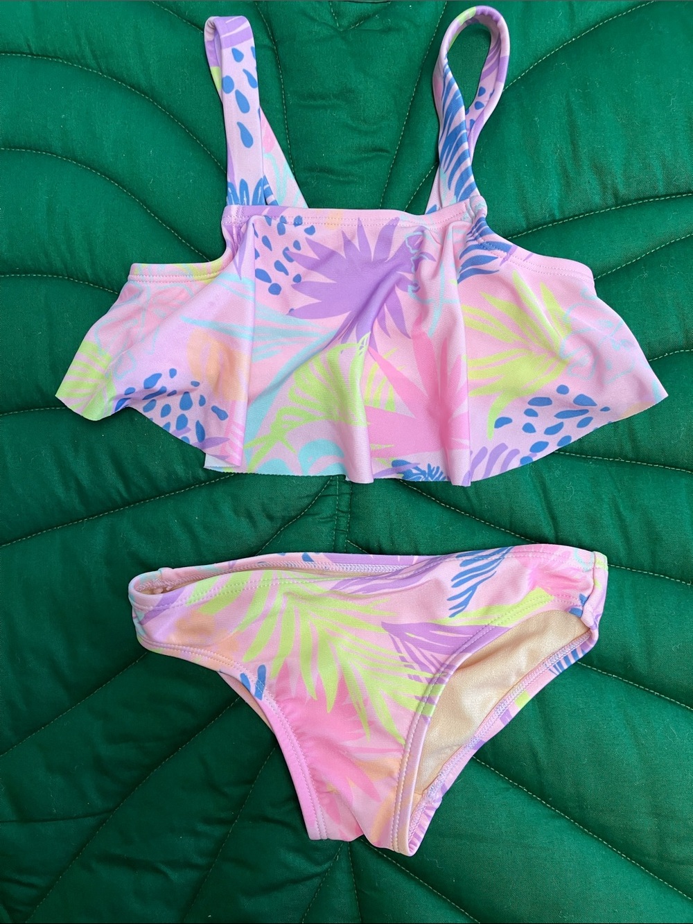 Girls wonder nation two piece bikini swimsuit, pink tropical print. Size 4/5